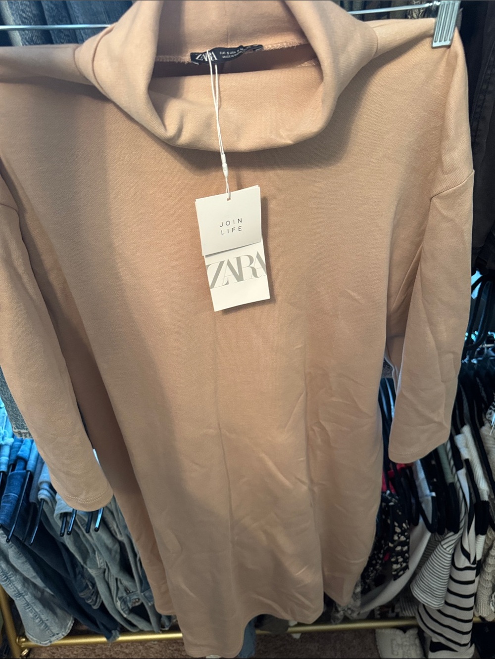 Zara Beige Cowl Neck Sweater Dress